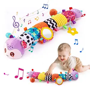 Baby Toys 0-6 Month, Music Animal Stuffed Caterpillar Toy for Infant 0-3 3-6 Months with Mirror Crinkle Rattle, Rattle Maracas Sensory, Tummy Time Sensory Toys for 3 4 5 6-12 Month, Newborn Baby Shower Birthday Gifts