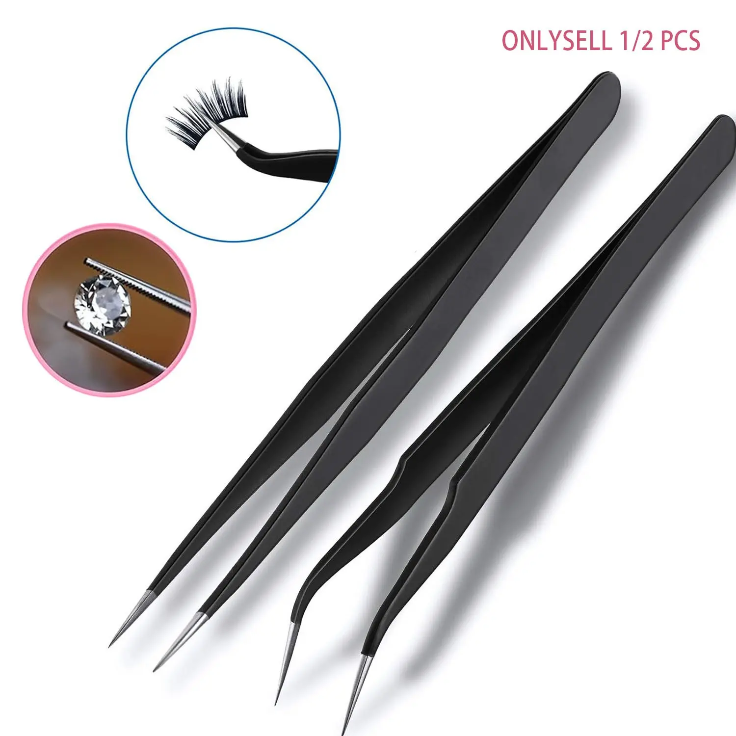 ✨Straight and Curved Tip Precision Tweezers Set for Nail Art, for Effortless Picking Up of Rhinestones/Stickers/Decorative Patches and Other Delicate Nail Art Accessories, Also Functions as an Eyelash Extension Tool, Eyelash Tools