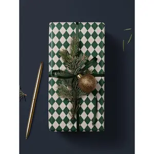 Vintage Gift Wrap Plaid Wrapping Paper Green Gift Wrap Roll Wrapping Paper Pattern Holiday Gift Wrap Christmas Day Decor Gift D031203
