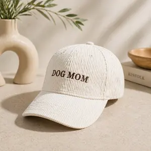 The Signature Dog Mom Cap in Premium Ivory Corduroy - Stylish and Comfortable Hat for Dog Lovers, Perfect for Everyday Wear