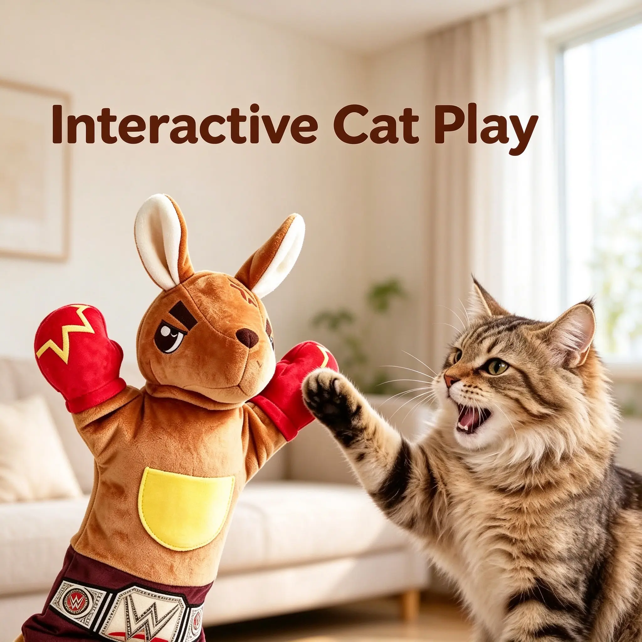Interactive Cat Toy, 22" Extra Long Boxing Kangaroo Hand Puppet for Indoor Cats – Crinkle Plush Catnip Toy with Treat Pocket, Scratch & Bite Resistant, Kitten Boredom Relief & Human-Cat Bonding Play
