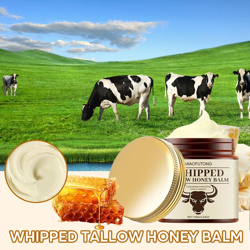 MIAOFUTONG Whipped Grass-Fed Beef Tallow & Honey Balm Deep Moisture Boost Cream for Dry Skin All-Natural Hydrating Body Care Moisturizing Sunscreen Facial Hydrate 120g