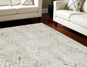 HomeRoots 551379 9x12 ft. Chevron Distressed Slip-Resistant Rectangular Colored Giant Stainproof Area Rug, Ivory, Black & Gray, Colored Area Rugs, Giant Area Rugs
