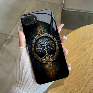 Suitable for [iPhone 16e] high-end phone case🤩， high-end patterns，blue and gold tree of life pattern new black phone，drop-resistant and fingerprint-proof YM99