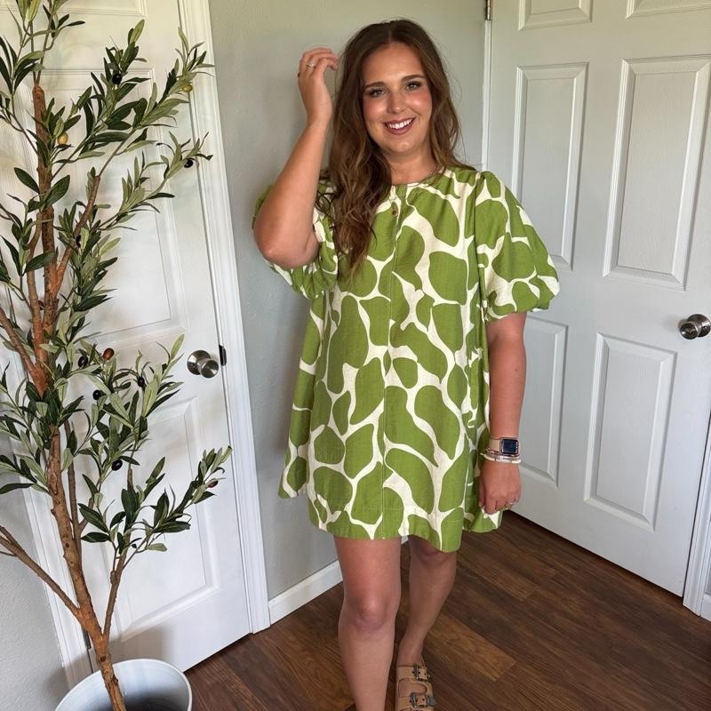 Earthy Green & Cream Casual Dress | Fall Dress | Cute Casual Dress | Girly Dress with Pockets!