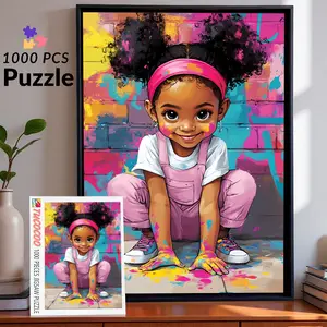 Cute Graffiti Girl Art 1000 Pieces Jigsaw Puzzle, Colorful Street Paint Kid Illustration Bright Urban Style, Relaxing Family Game Stress Relief Brain Challenge, Decorative Wall Art Gift for Adults Teens Kids 27.5x20inch(70x50cm)