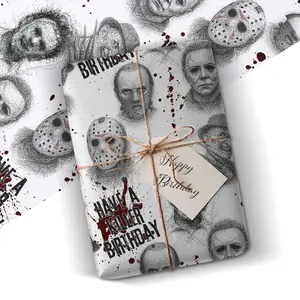[Free Ship] Horror Villains Gift Wrap - Horror wrapping paper, Scary Present, Horror villain paper, Halloween wrapping paper, Spooky birthday gift