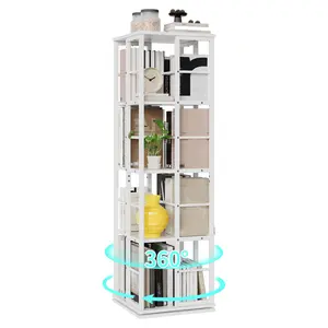 Garvee 4-Tier Rotating Shelf for Small Spaces, 360° Rotating Corner Design Shelf, Wooden Rotating Storage Organizer and Display Shelf for Living Room
