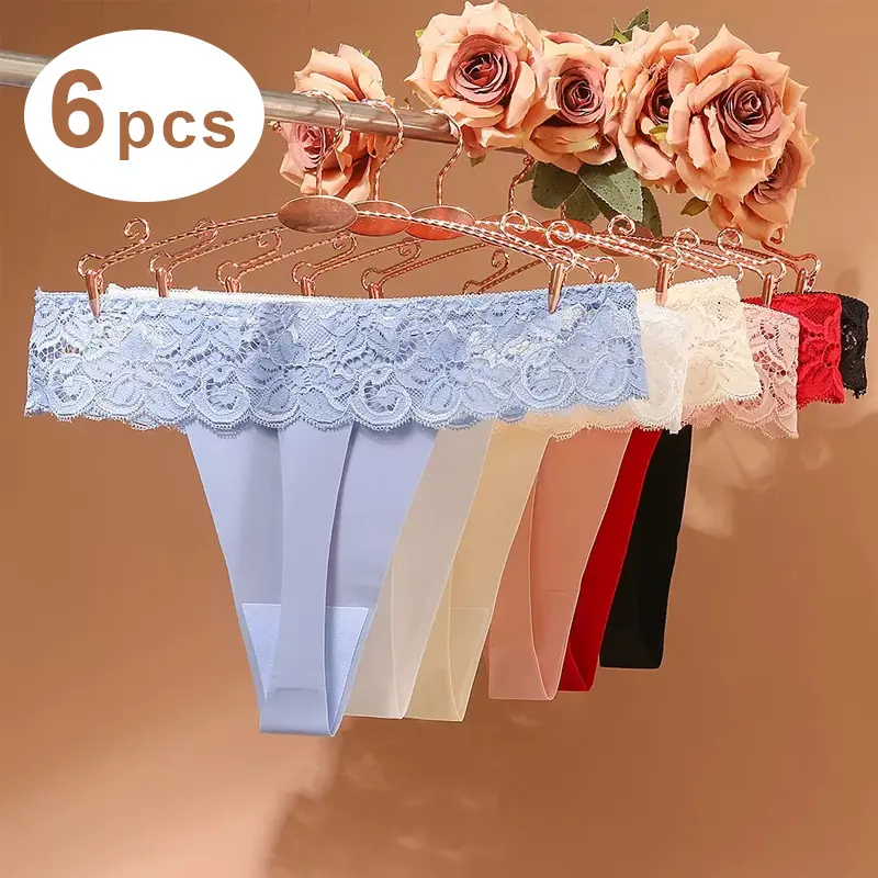 Women's Bow Decor Sheer Lace Panties - 6pcs/12pack/24pack Soft Stretch Breathable Lace Trim Knickers, All-Season Daily Wear Womenswear Underwear Bottoms Elegant Outfits