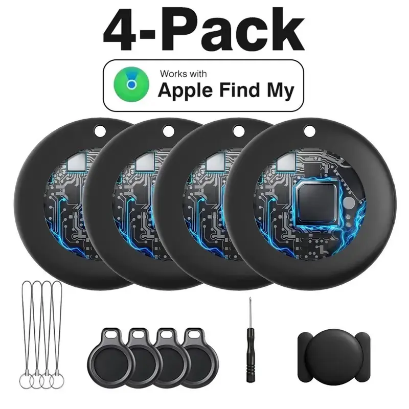 4 Pack Bluetooth Air Tracker Tags Anti-Lost Device Compatible with Apple Find My (iOS Only), IP67 Waterproof Weatherproof Smart Locator for Keys Cars Pets Luggage Satchel, Replaceable Battery Zero Monthly Fees