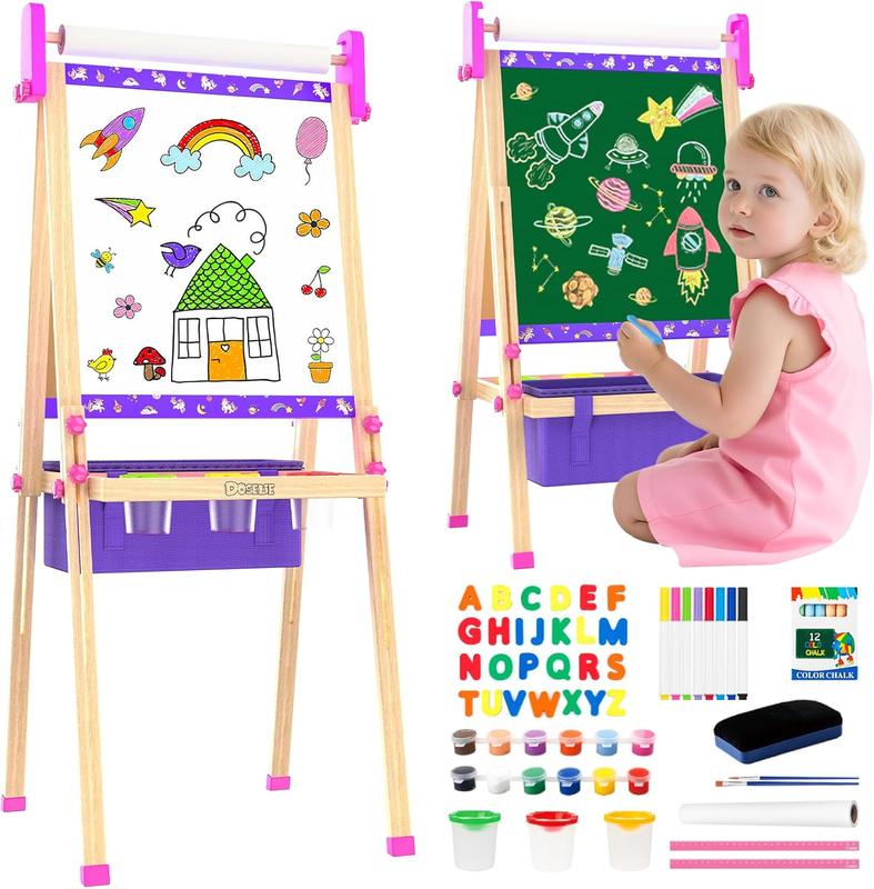 【New Easel】Easel for Kids,Toddler Toys for Ages 2-4, Double-Sided Magnetic Kids Art Easel for 2 Year Old Boy Birthday Gift,Toys for 3 Year Old Boy Dry Erase Boards,Drawing Boadrs for 2 3 4 5 Years Old Girl Gift