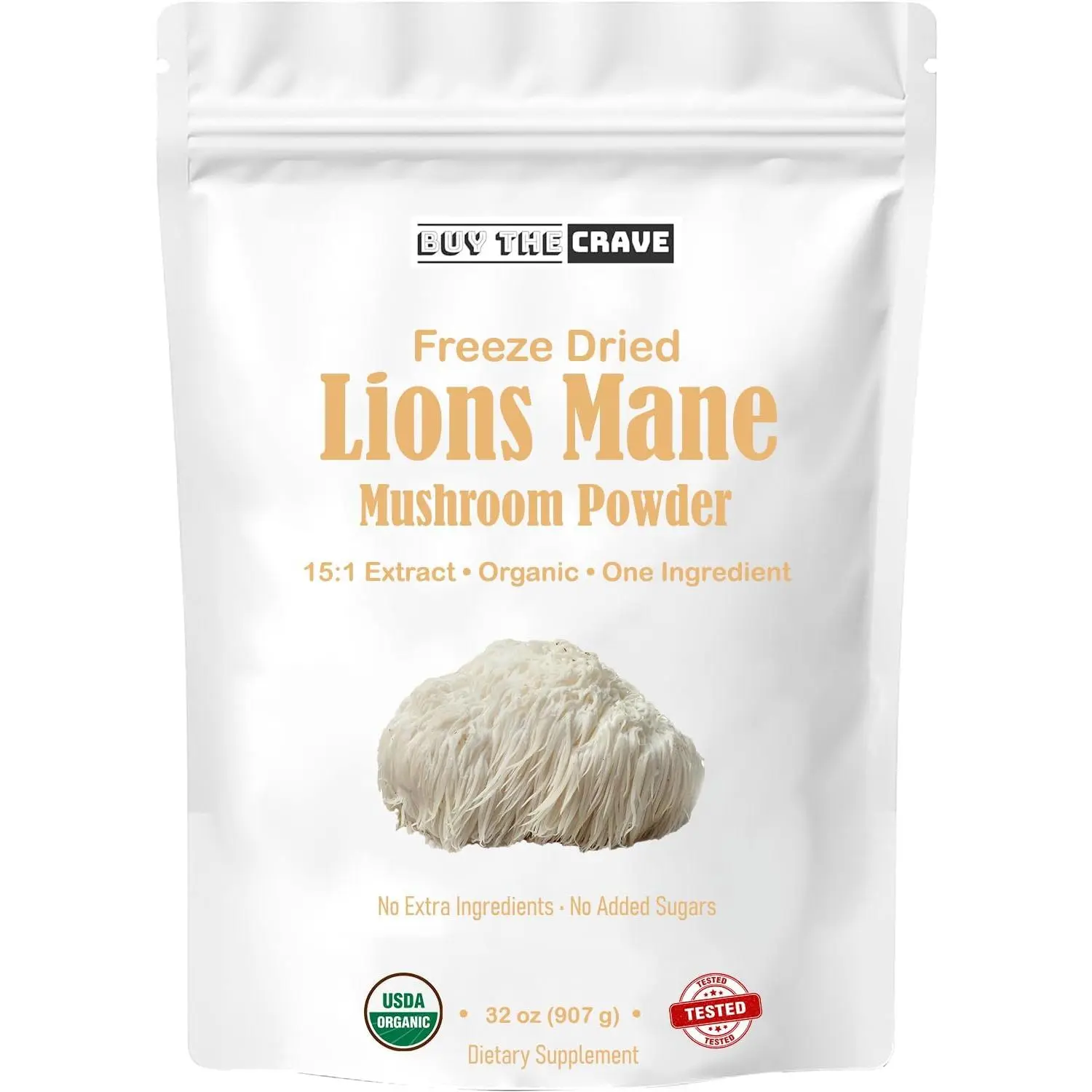 Organic Freeze Dried Lions Mane Mushroom Powder, Extract 15:1, Memory, Focus, Cognitive Support, 1.5 Gram Per Serving, Supplement Powder - Non-GMO, Vegan, USDA Organic