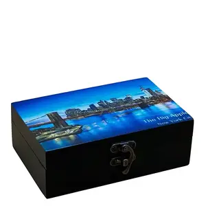 Custom Memory Box - NY City Skyline with Gift and Print Options, Wooden Construction, Ideal for Collectors and Fans Container Felt Decorative Organizer