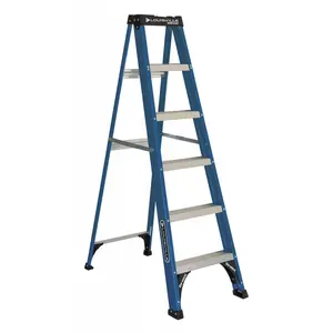 Louisville Ladder Fiberglass Step Ladder, 6 ft Height, 10 ft Reach, 225-lb Load Capacity, Model W-3217-06
