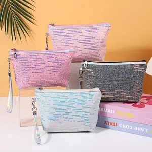Cosmetic Bag with Large Capacity, Sequined Hand-Held Pearl Zipper Storage Bag, Portable, Home Travel Universal, Stylish & Functional Design