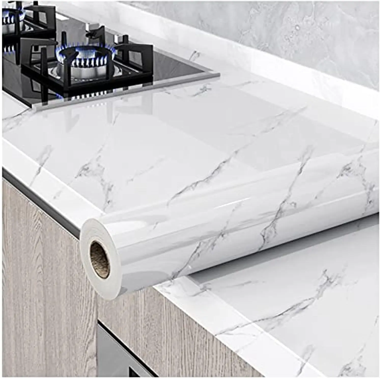 Glossy Marble Paper Granite Gray/White Wallpaper Peel and Stick Wallpaper Self