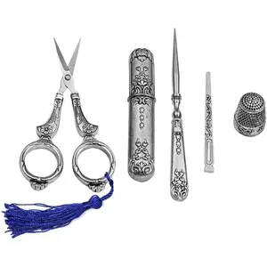 Embroidery Scissors, Complete Vintage Sewing, with Sewing Needle Box, Awl, Sewing Thimble, Threader for Sewing, Cutting, Art Work, Embroidery, Needlework Retro