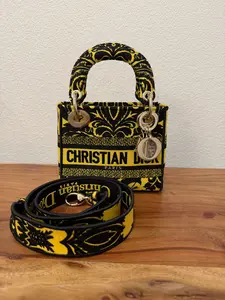 Pre-owned Dior Yellow Canvas Crossbody Bags Christian Preloved Mini Brocade Lady D lite Bag