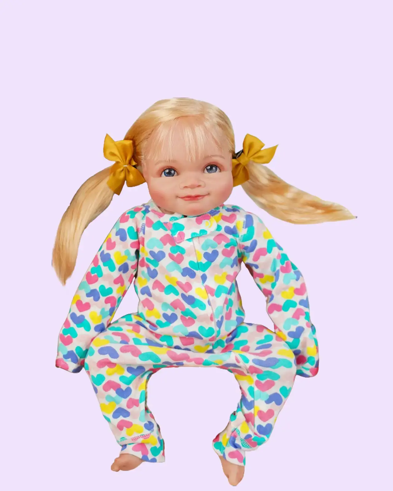 VACOS 20in Unisex Reborn Baby Doll - Soft Vinyl Body, Hypoallergenic Finish, Collectibles, Arched Brows, Blonde Curls, Bright Blue Eyes, Stretchy Fabric Heart-Print Outfit, Festive Centerpiece - Ideal Holiday Gift, Whimsical Wear