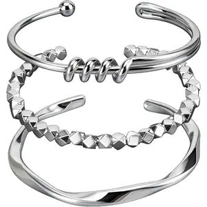 3 Pcs Silver Bracelets for Women, Simple Minimalist Stainless Steel Bangle Set,Women's gift jewelry