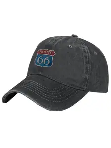 Historic Route 66 Shield Vintage Cotton Baseball Cap US Road Trip Dad Hat Classic Americana Design