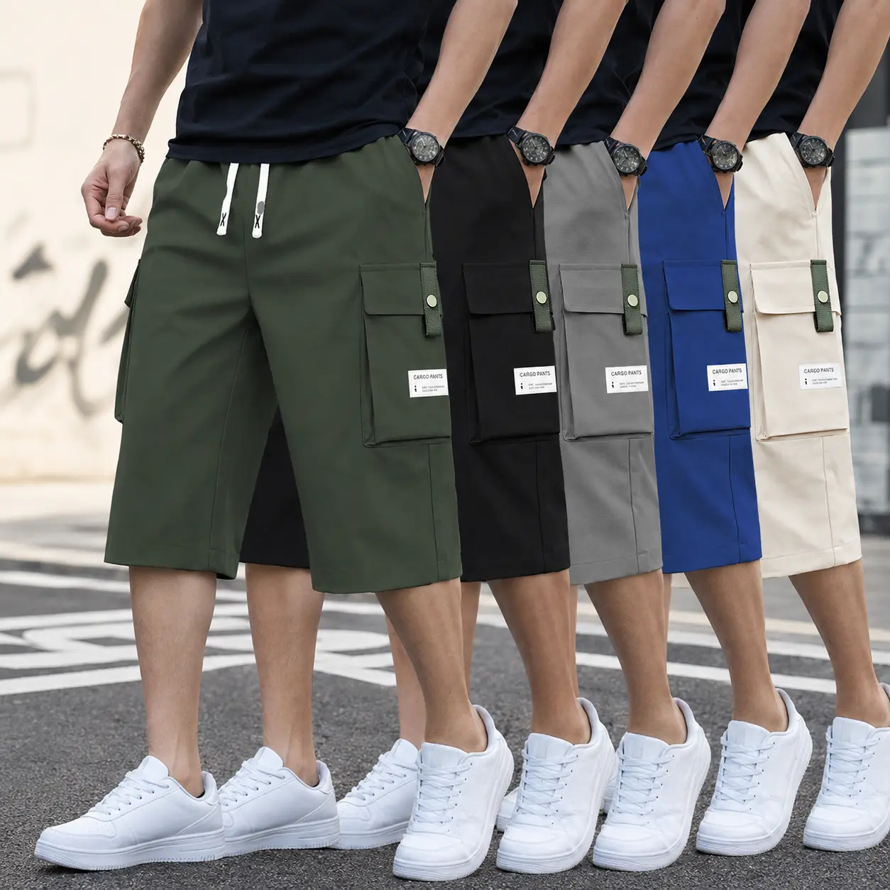 Men's Shorts Options, Casual Cargo Shorts for Men Featuring Functional Side Pockets, Elastic Waist and Drawstring Closure, Relaxed Knee-Length Fit for Summer Streetwear, Hiking, Walking, Training, Travel, Work, Holidays and Everyday Wear day gift idea