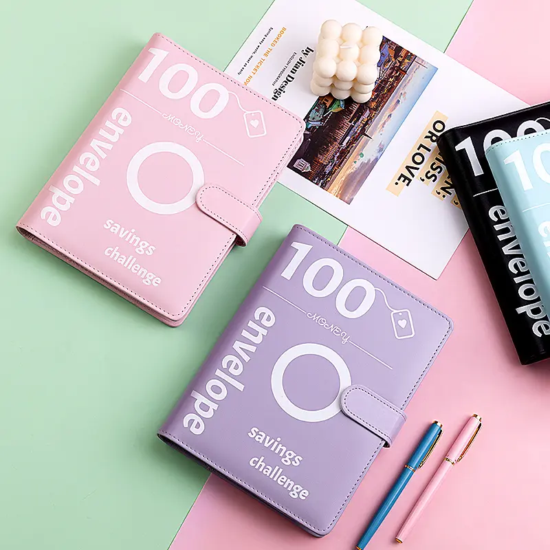 100 Envelope Challenge Binder - Easy and Fun Way to Save 5050 Savings Money Challenges with Digital Page, Notebook & Cash Notebook