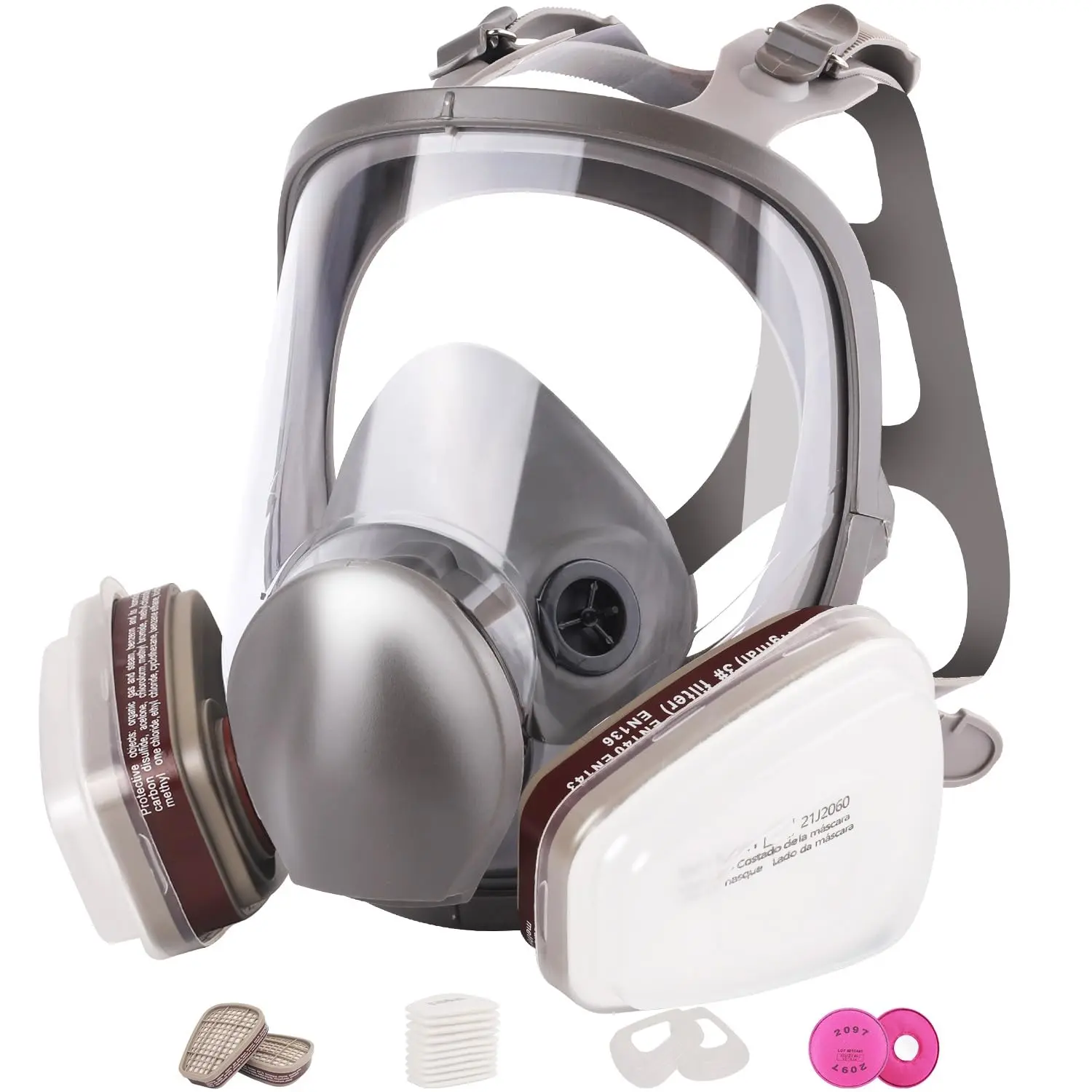 Reusable Full Face Silicone Respirator Mask - Tight Seal Organic Vapor Gas Mask with Activated Carbon Filters, Anti-Fog Cover for Spray Paint, Agriculture, Industry Dust, Fume Protection (Welding, Cutting Compatible)