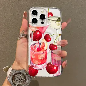 Soft Girl Magnetic Case for iPhone11/12/13/14/15/16/promax, Cherry cocktail pattern Lightweight, Drop-Proof, MagSafe Compatible | Perfect for Teen Girls