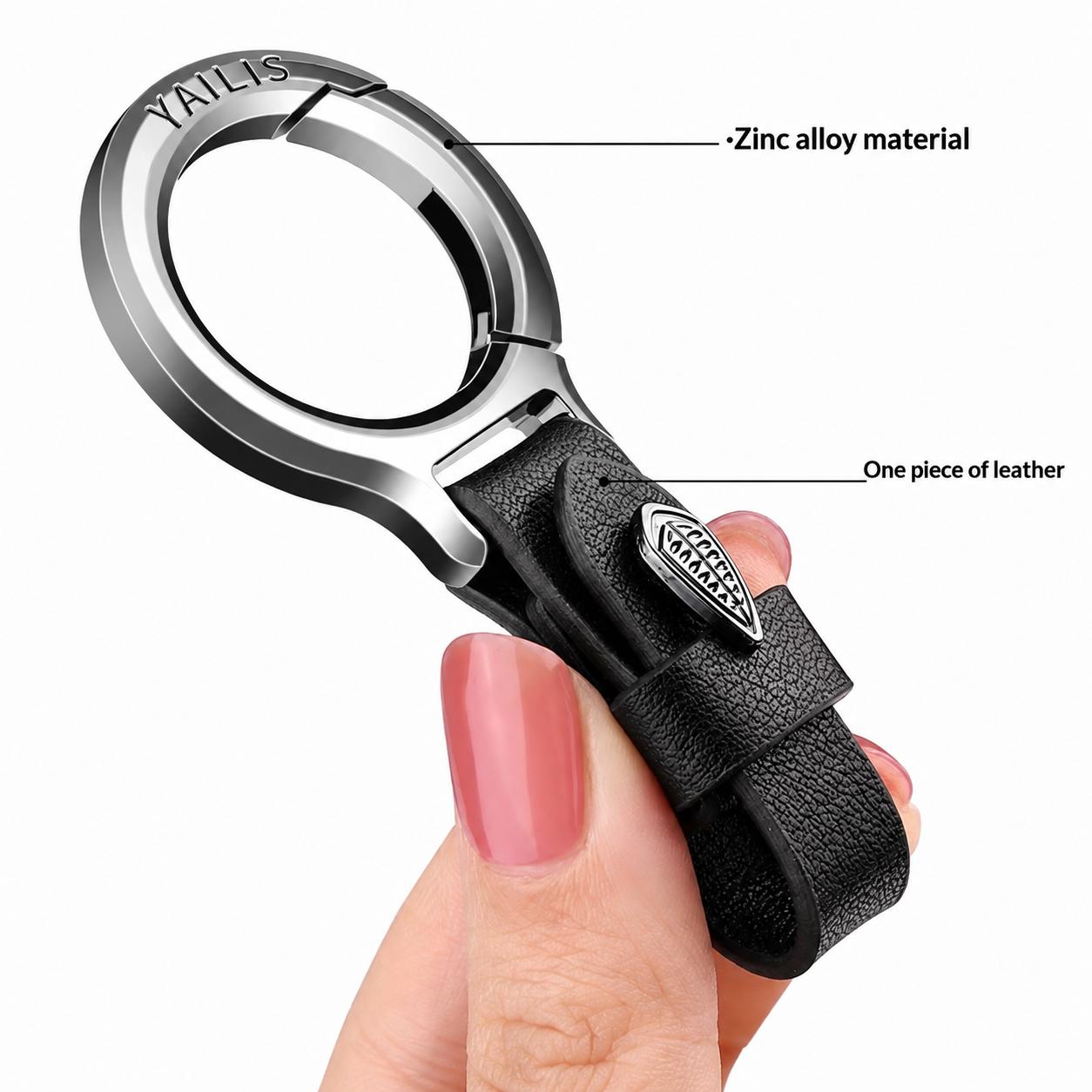 AILIS New Upgraded Metal-Leather Zinc Alloy Keychain with Leather Strap - Stylish, Versatile, Durable, Unisex Anti-Lost Key Ring for Car, Home Use - Keeps Keys Secure and Easy to Find