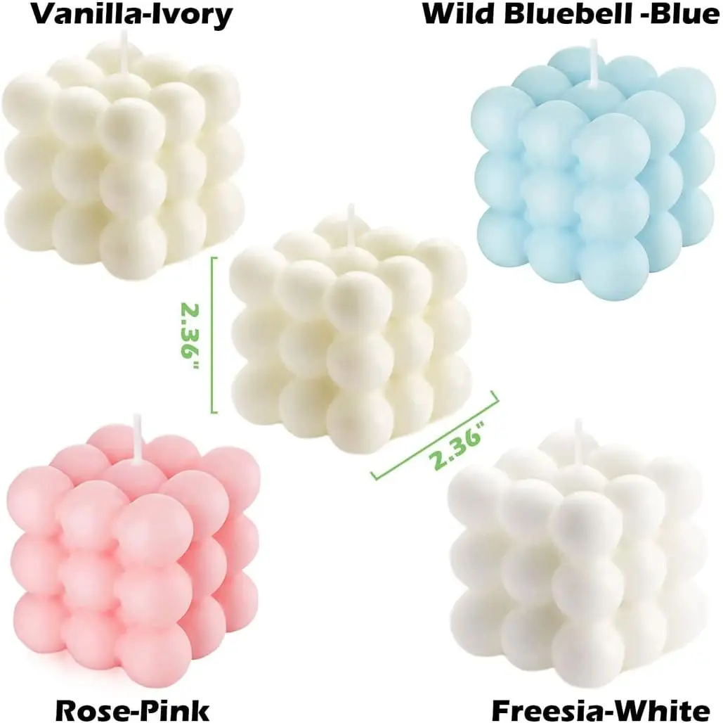 2PCS Bubble Candles Vanilla Scented Small Cube Ball Candle, Soy Wax Cool Shaped Candles