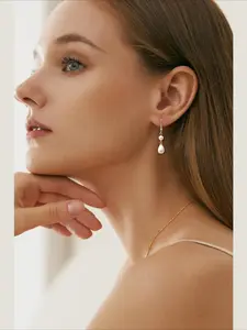 Pearl Drop Earrings - Sterling Silver & White Pearl Dangle Earrings - Hypoallergenic & Lightweight - 9ct Gold Plated