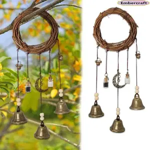 Witch Bells Hangable Wreath Decoration Set, Witchy Spiritual Protection Charm for Home Entryway, Boho-Gothic Rustic Wall & Door Ornament, Aesthetic Witch Decor for Bedroom
