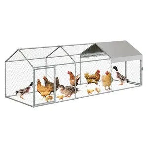 120X40x40 Inch Metal Chicken Coop, Large Walk-in Outdoor Poultry Run with Cover for Chickens Ducks Rabbits, Outdoor Coop for Yard, Silver