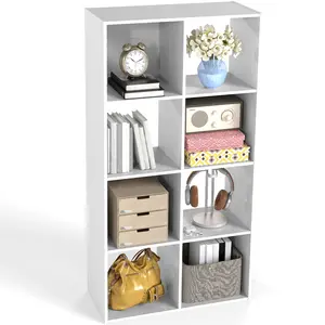 8 Cube Storage Organizer, White Bookshelf with 4 Removable Back Panels, Modern Open Bookcase for Living Room, Bedroom, Home Office, 47.7" Wide