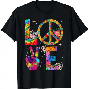 Peace Sign Love 60s 70s Tie Dye Hippie Costume T-Shirt