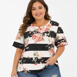 ROSRISS PLUS Women's Plus Size Knotted Tops Short Sleeve Tees Casual Tunics Blouses 1002