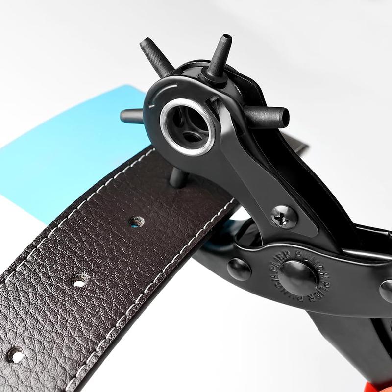 Leather Hole Puncher for Belts Watches Handbags Revolving Punch Plier Kit with 6 Stage Rotation Ergonomic Design 2 4.5mm Punching Diameter Professional Leather Punch Tool