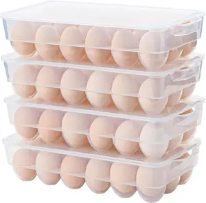 Clear Plastic Egg Holder for Refrigerator, Stackable Egg Storage Trays With Lid & Handles, Plastic Egg Box Carrier 4 Pack,  Egg Storage Container for 18 Eggs