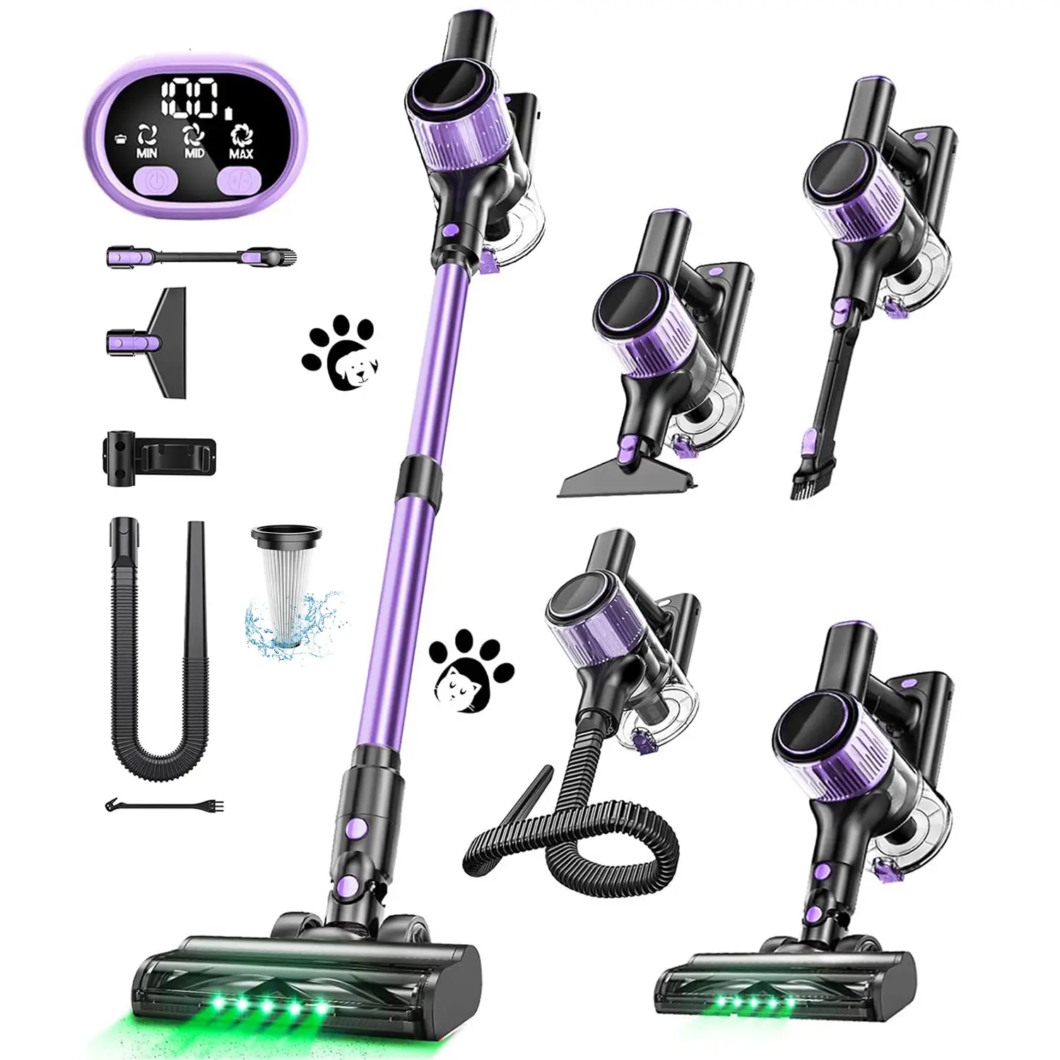 VICEASE Vacuum Cleaner Pro, 450W 33KPa, LED Display, 3 Modes, Max 45 Mins Runtime, Anti-Tangle brush, Cordless Vacuum for Pet Hair/Carpet/Hard Floor