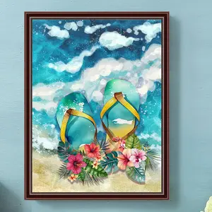 Beach Slippers Pattern DIY Diamond Arts Colorful Painting Kit without Frame, DIY 5D Diamond Arts Colorful Painting for Bedroom Wall Craft Decoration