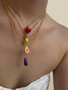 Necklace with Avocado Apple Pineapple Eggplant Fruit Vegetable Enamel Pendant, Women's High-End Unique Gift