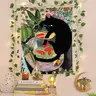 Cat & Fish Pattern Tapestry, Plant & Flower Pattern Wall Hanging, Wall Art Decoration for Home Living Room Bedroom, Tapestry Wall Mural