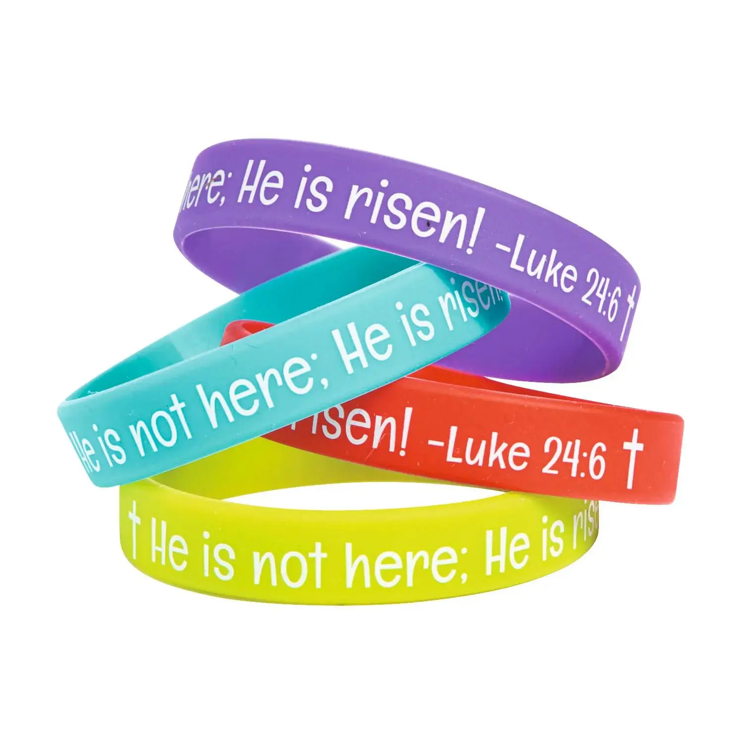 Colorful He is Risen Rubber Bracelets - 24 Pc. for Easter Events Colorful He is Risen Rubber Bracelets - 24 Pc. for Easter Events