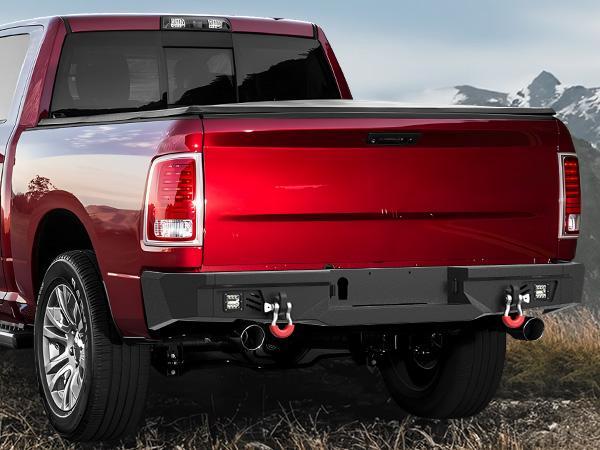 Ram 1500 Classic Rear Back Bumper with Lights for 2019-2025 Dodge , 2019 2020 2021 2022 2023 2024 2025 Dodge Ram 1500 Classic Truck Steel Rear Bumper w/LED Lights, D-rings