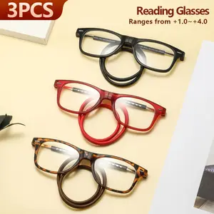 Unisex Square Plastic Magnetic Over-Ear Reading Glasses, Detachable Casual Vintage Classic Style, Suitable for Daily Home Use