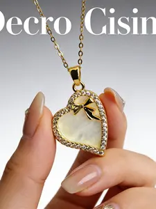 Beaded Heart Rhinestone Bow Necklace, Sweet Style, Suitable for Daily Commute, Dating, Holiday Gifts