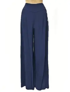 Solid Navy 1940s Style High Waisted Palazzo Pants