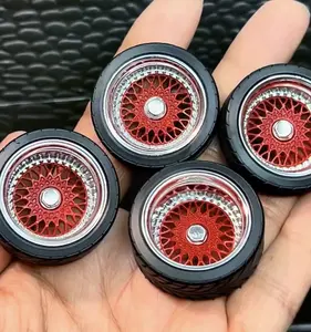 Red and Chrome BBS style model car diecast wheel 1:24 scale