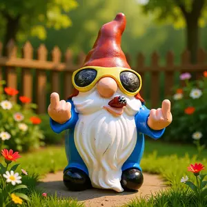 Creative Garden Statue Middle Finger White Beard Dwarf Ornament Courtyard Dwarf Suitable for Home Courtyard Garden Decoration